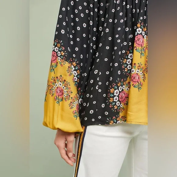 Anthro Farm Rio Floral Polka Dot Tassel Tie Blouse Top - Picture 6 of 16